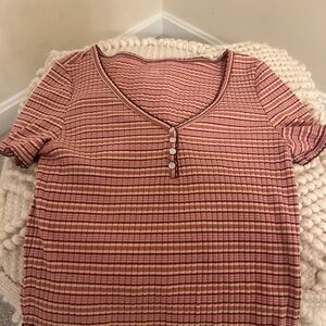 American Eagle Outfitters Pink Striped Short Sleeve Top